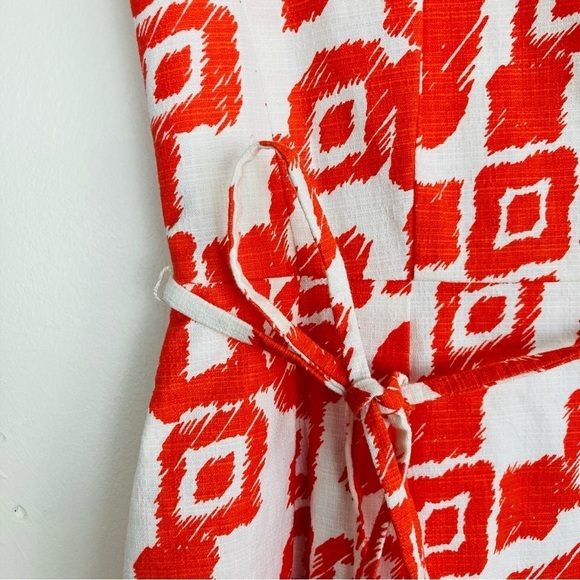 Shoshanna square neck orange and white patterned mini dress. Size 8 - Picture 5 of 7